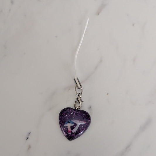 Phone charm - Resin heart with mushroom