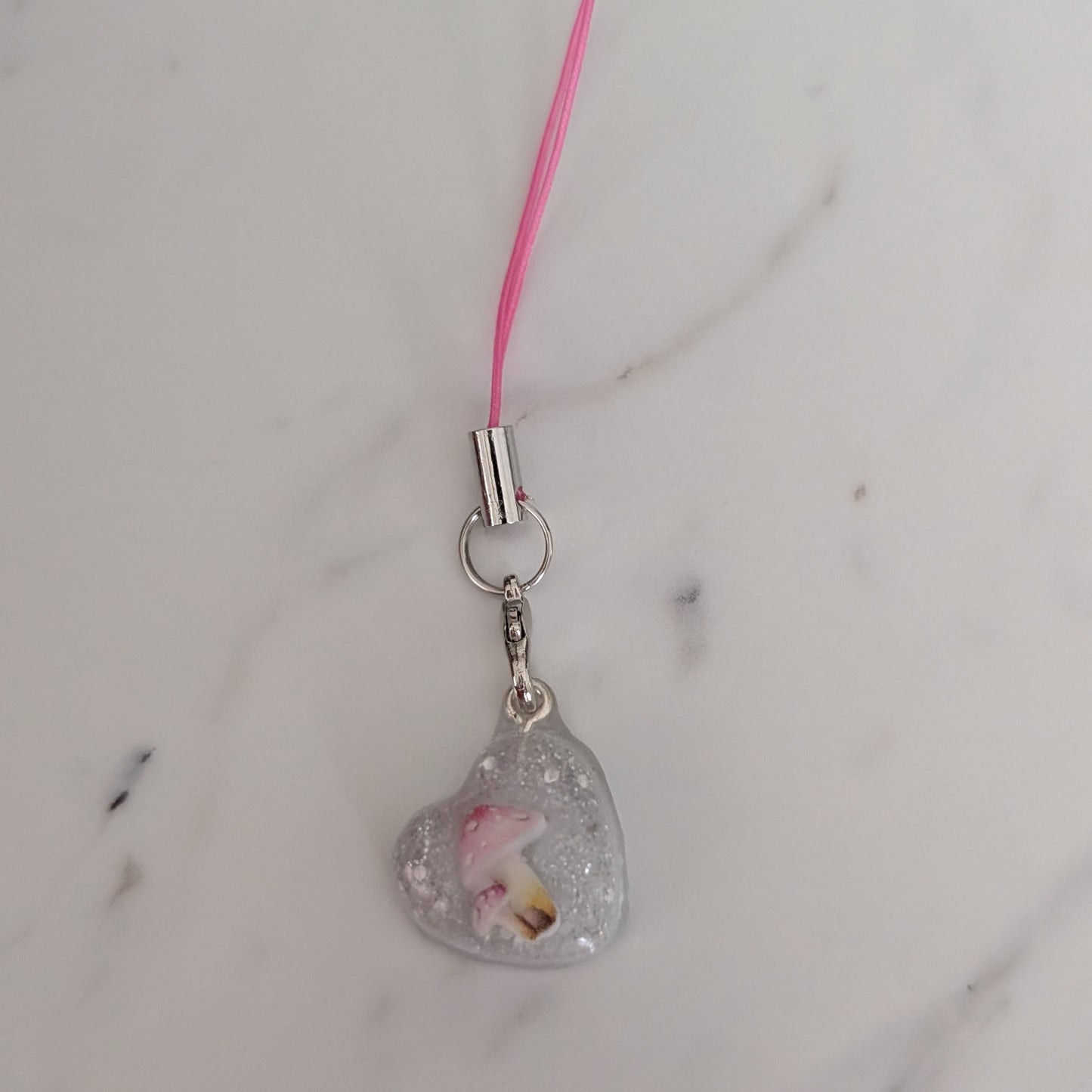 Phone charm - Resin heart with mushroom