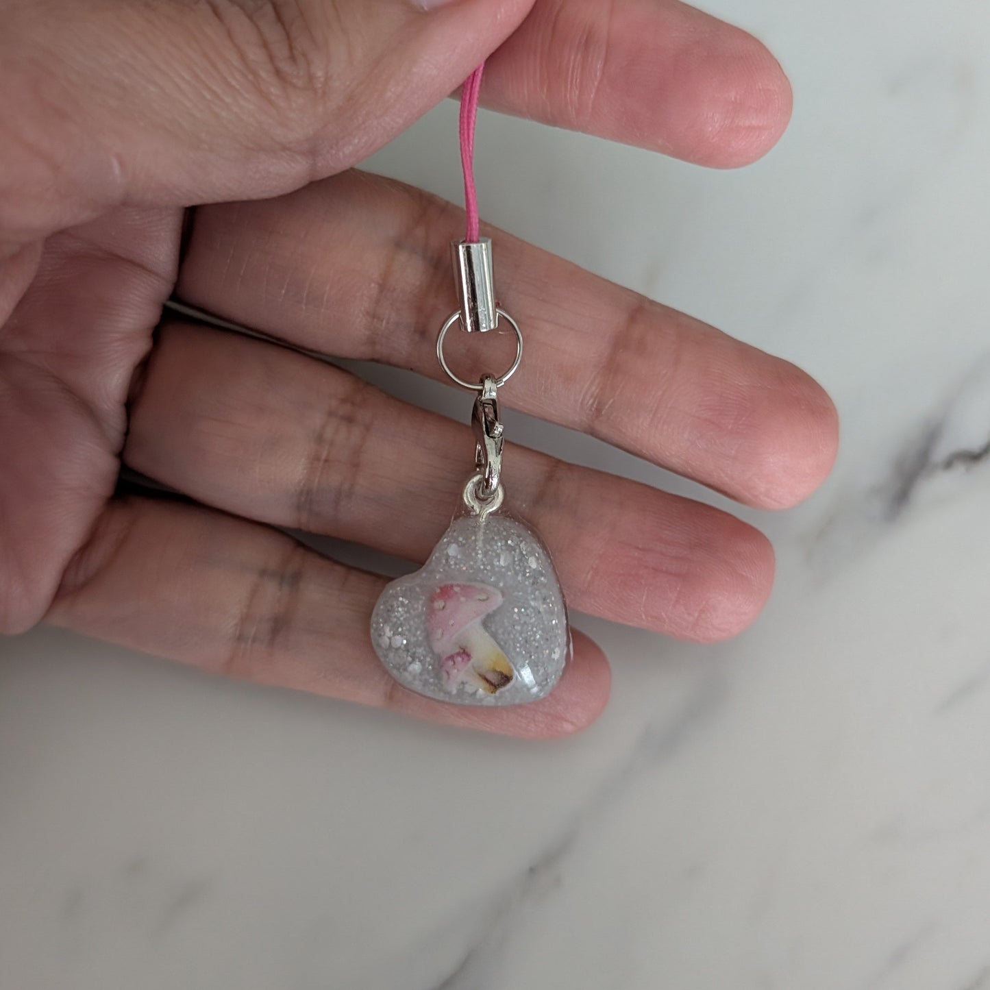 Phone charm - Resin heart with mushroom