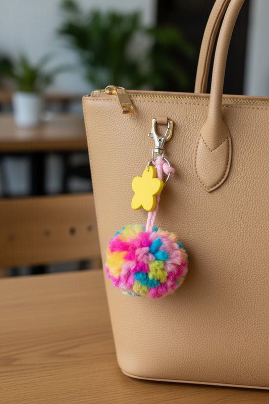 Small Boho-Chic Yarn Pom-Pom Keychain