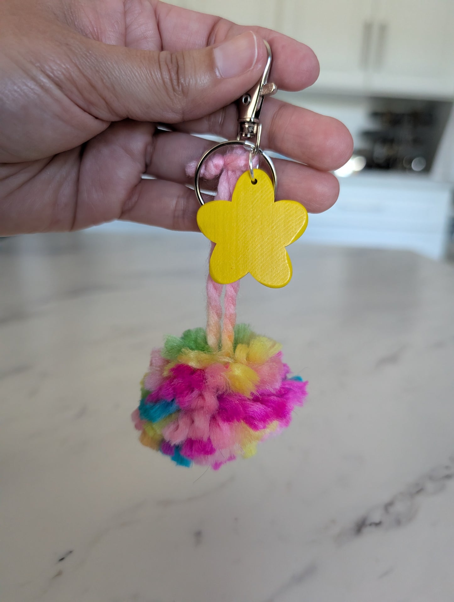 Small Boho-Chic Yarn Pom-Pom Keychain