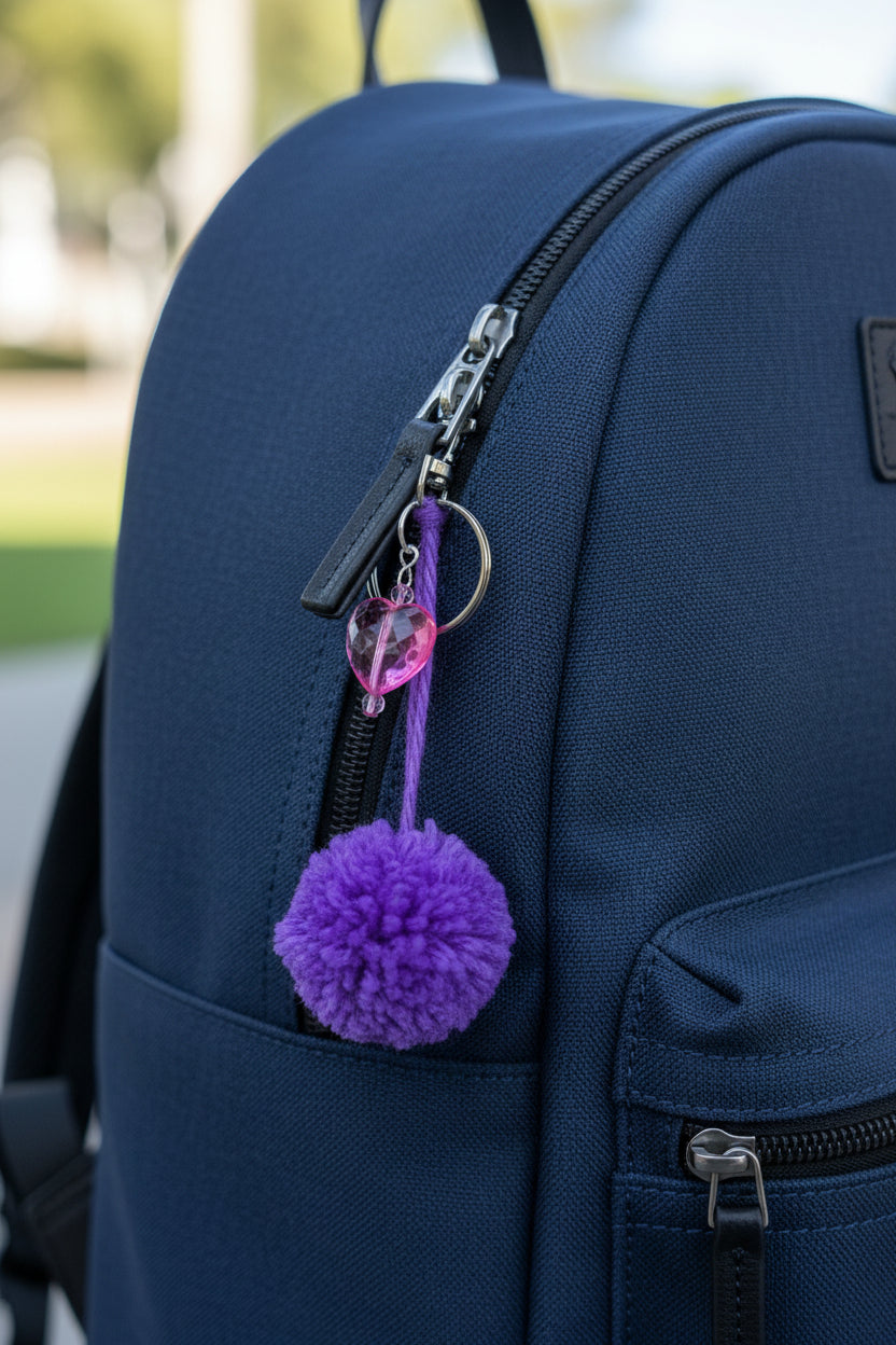 Small Boho-Chic Yarn Pom-Pom Keychain