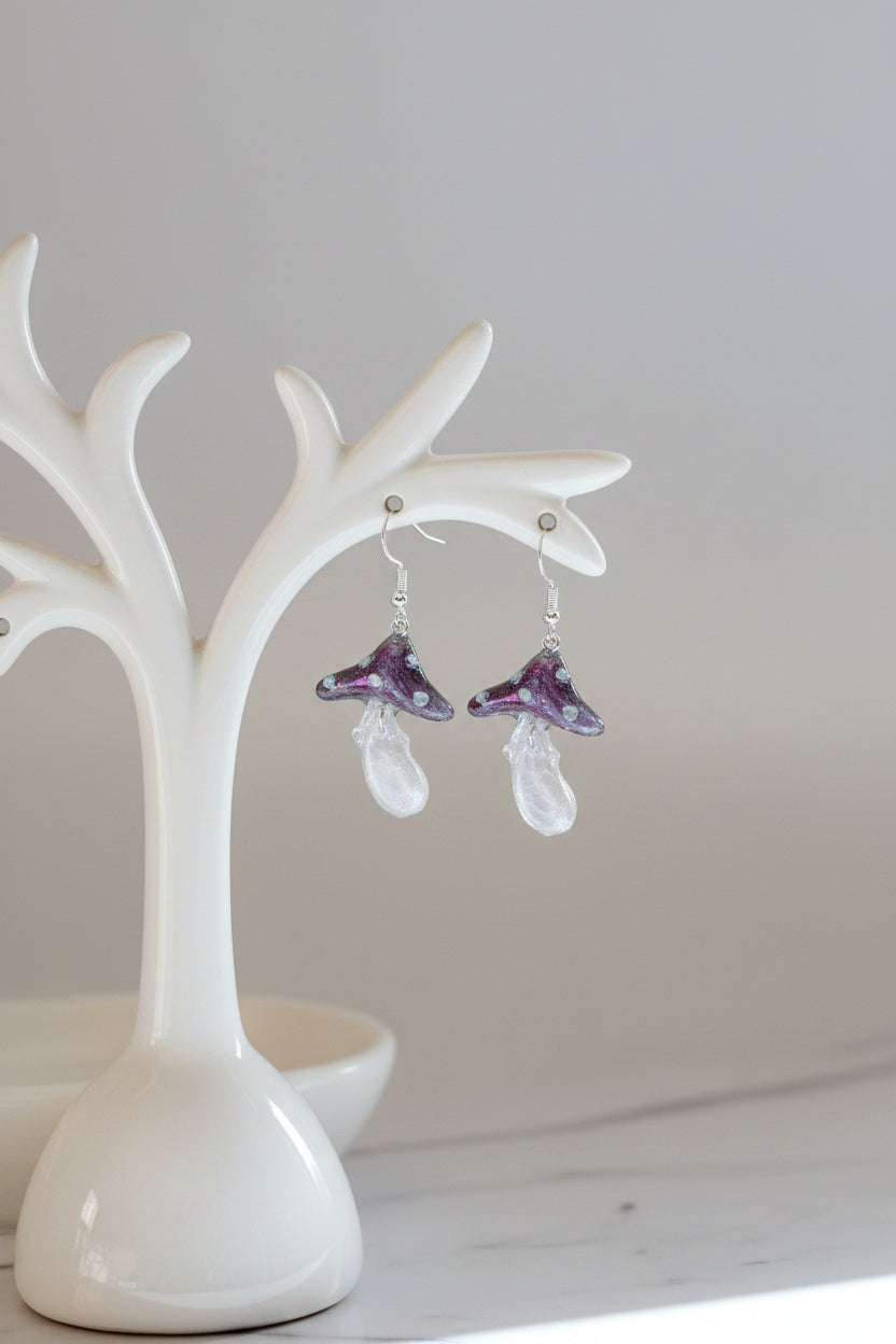 Earrings - Resin mushroom on silver 925 hook