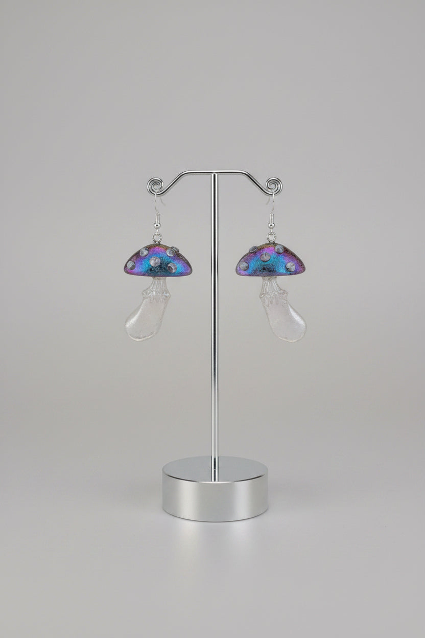 Earrings - Resin Whimsical Mushroom on Sterling Silver 925 hook