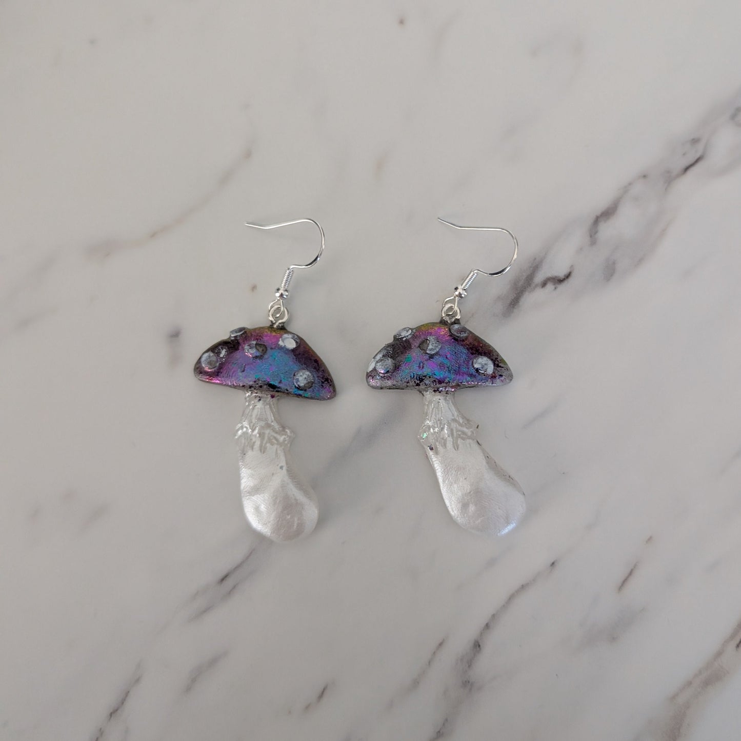 Earrings - Resin Whimsical Mushroom on Sterling Silver 925 hook