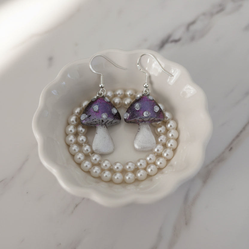 Earrings - Resin Mushroom on Sterling Silver 925 hook