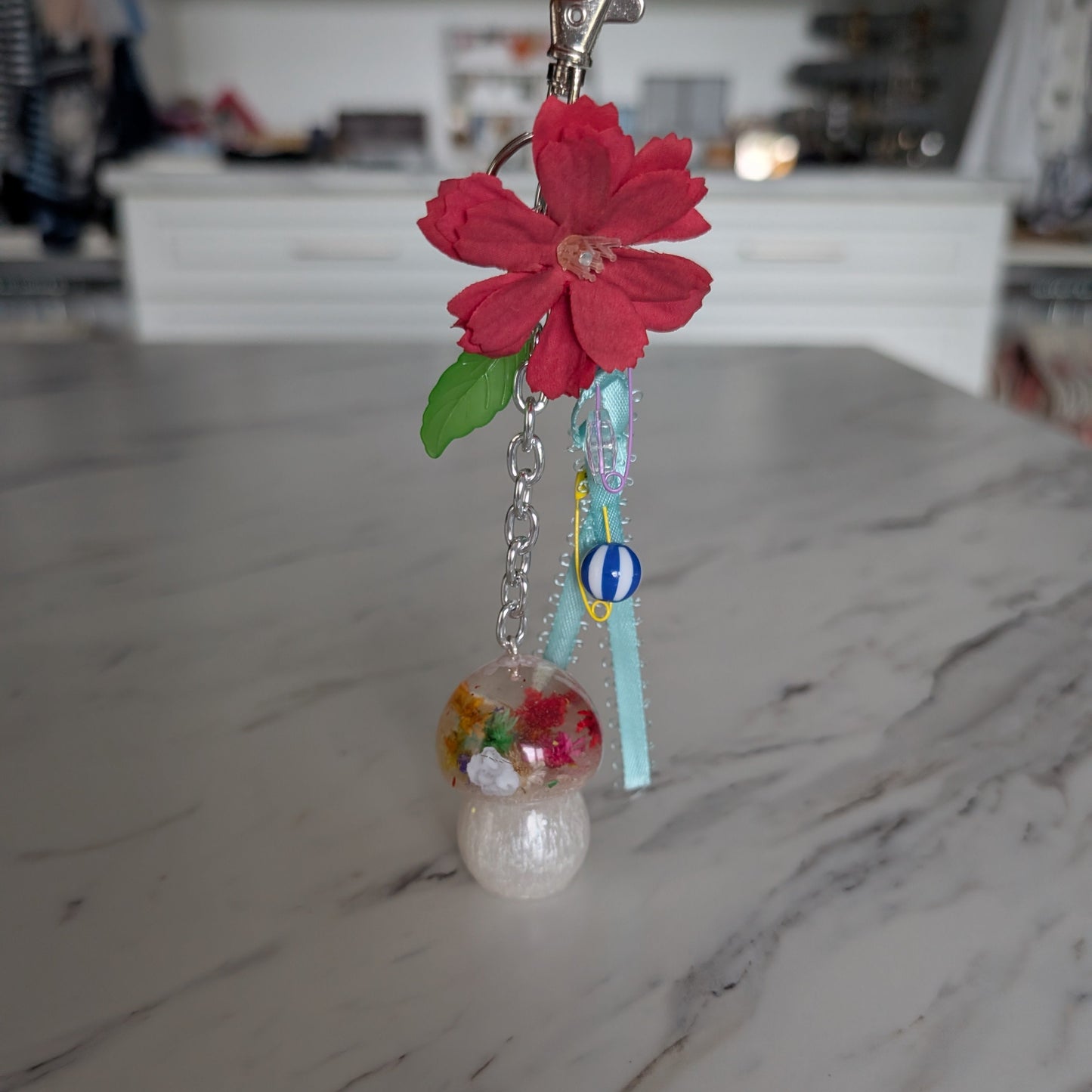 Whimsical Dried Flower Resin Mushroom Purse Accessory