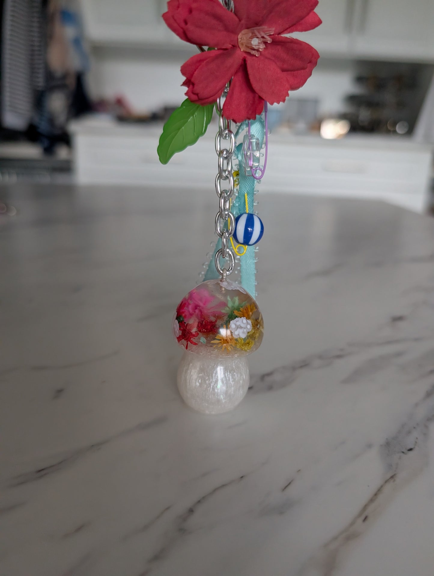 Whimsical Dried Flower Resin Mushroom Purse Accessory