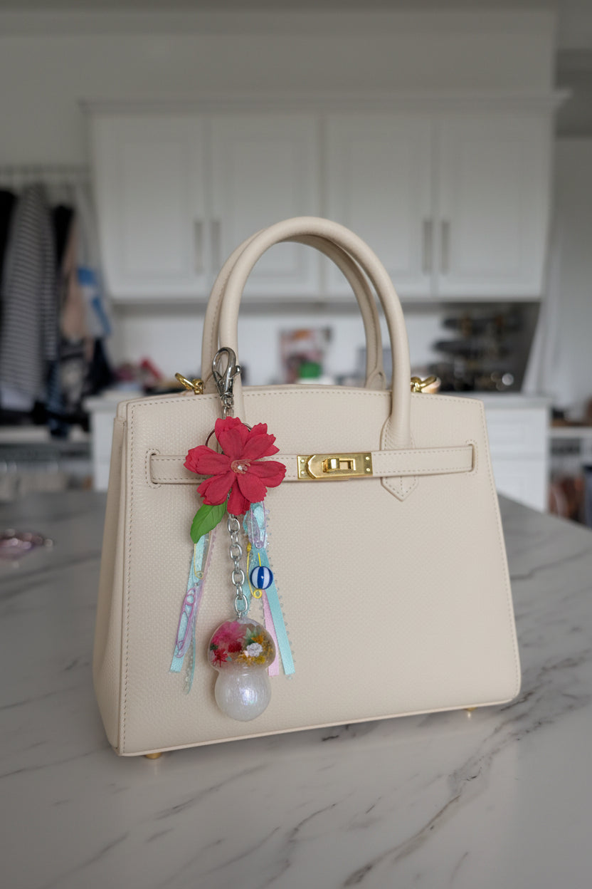 Whimsical Dried Flower Resin Mushroom Purse Accessory