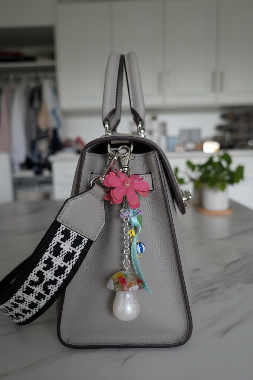 Whimsical Dried Flower Resin Mushroom Purse Accessory