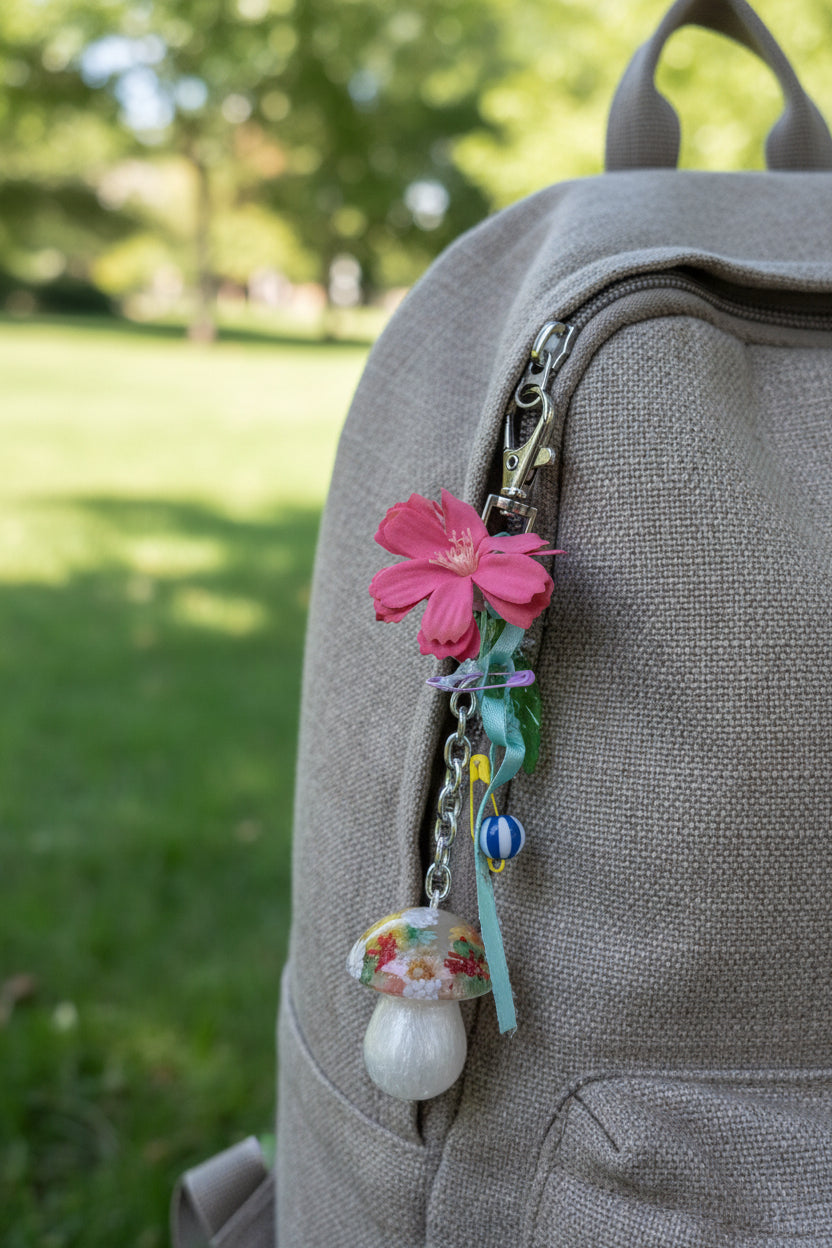 Whimsical Dried Flower Resin Mushroom Purse Accessory