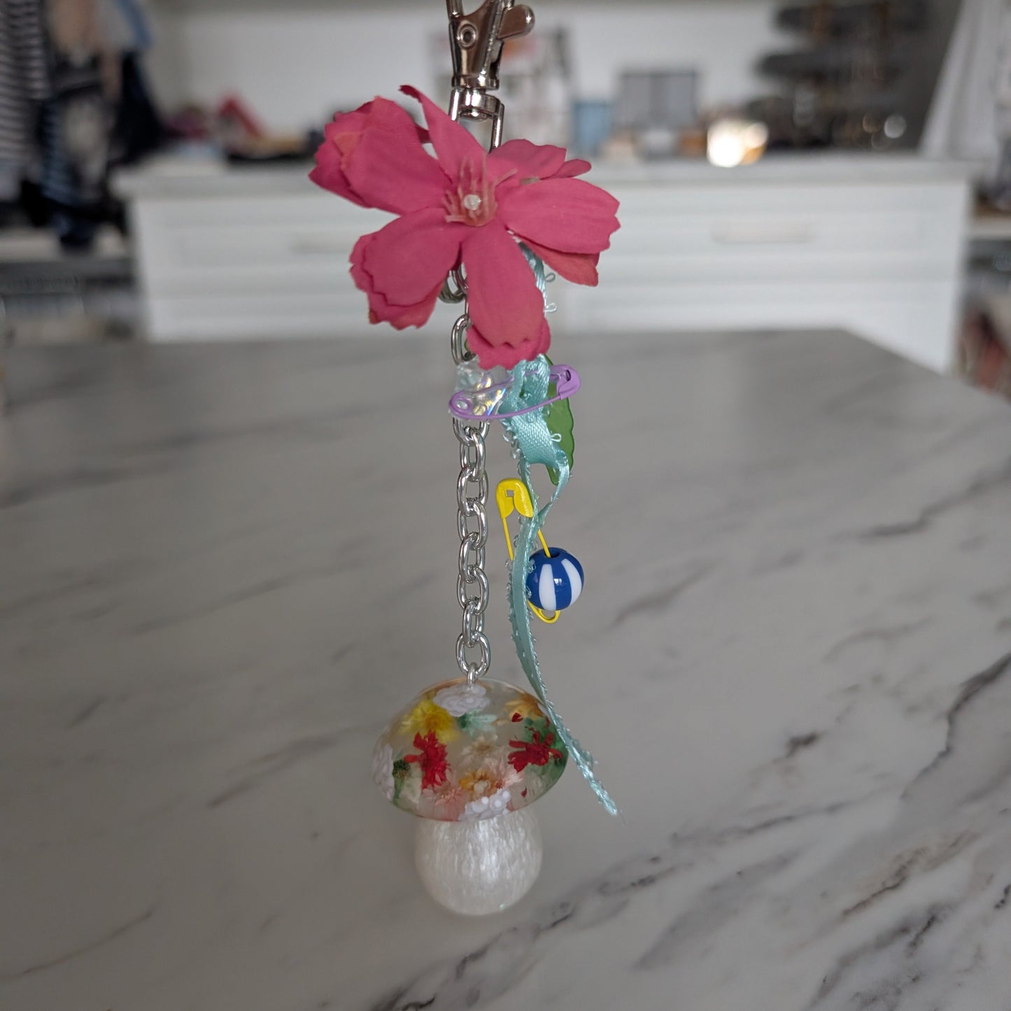 Whimsical Dried Flower Resin Mushroom Purse Accessory