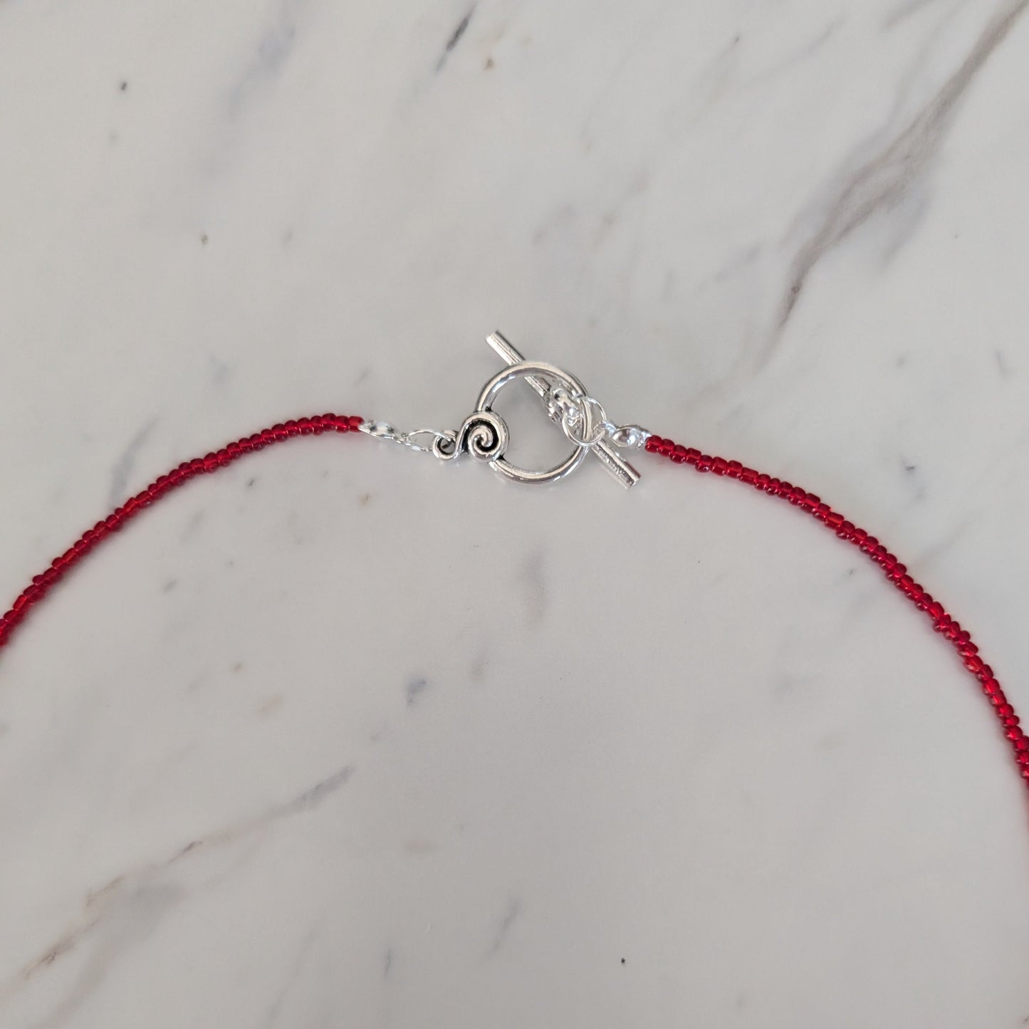22-Inch Red Glass Bead Statement Necklace with Silver Toggle Clasp
