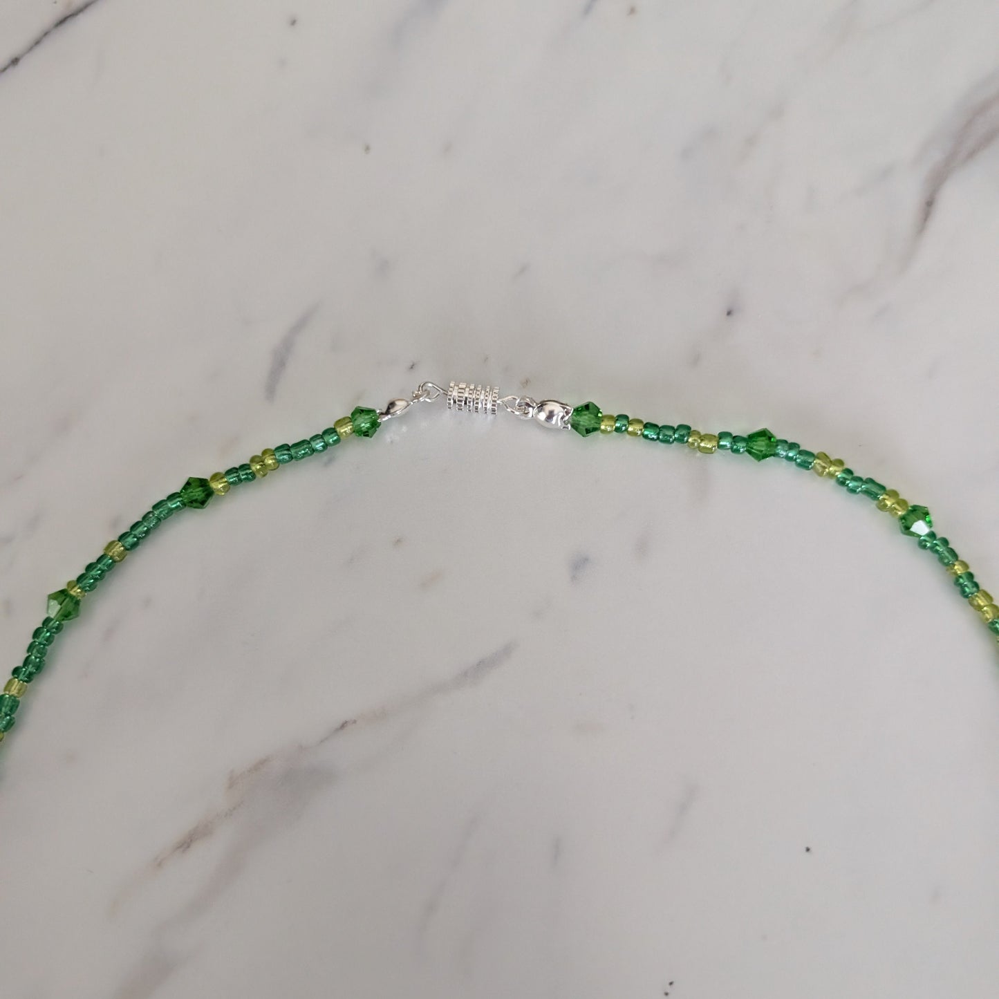 Forest Muse: Green Glass, Crystal, and Stainless Steel Beaded Statement Necklace