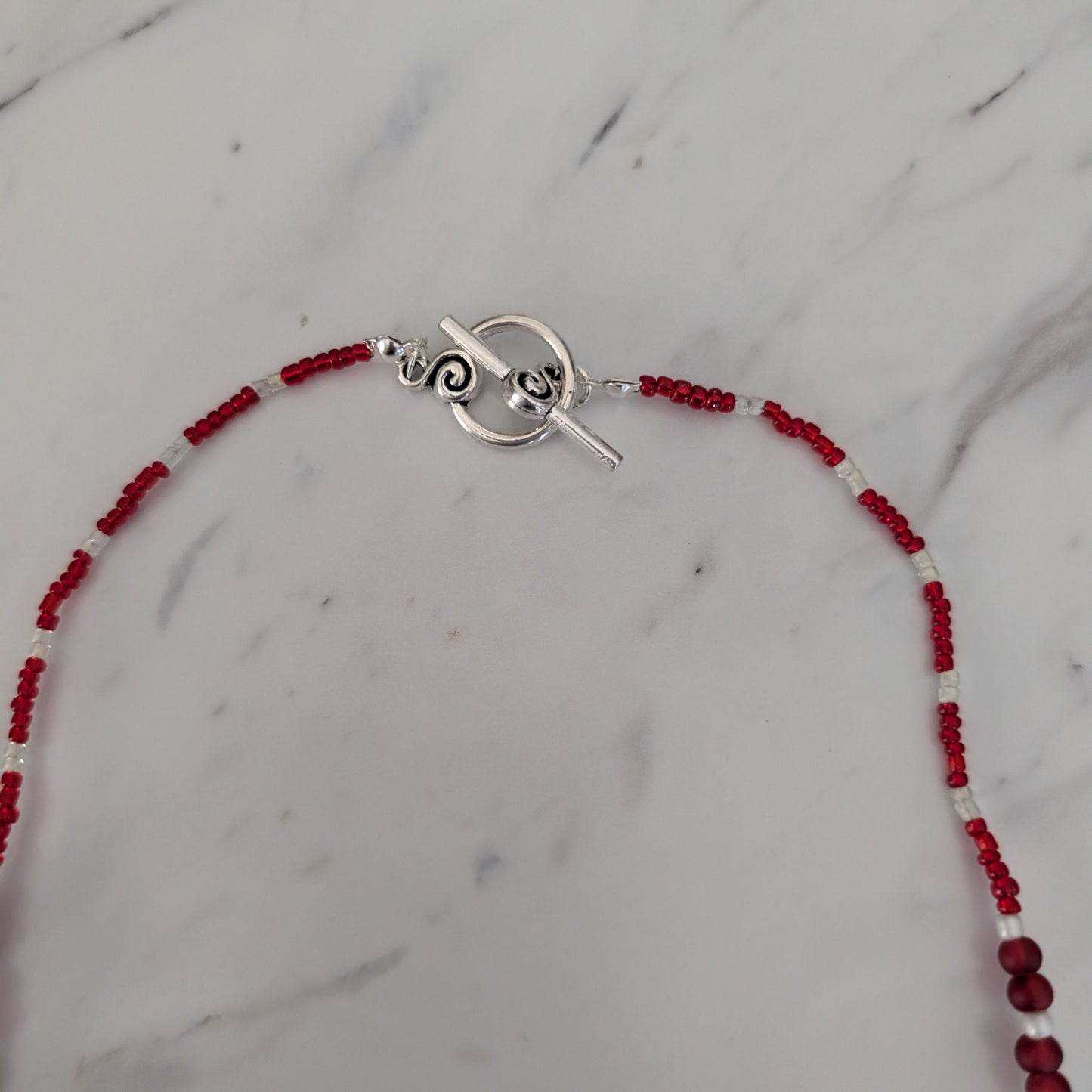 Burgundy Beaded Necklace for Women - 21.5" Red Glass & Bamboo Tube Statement Necklace with Silver Toggle Clasp