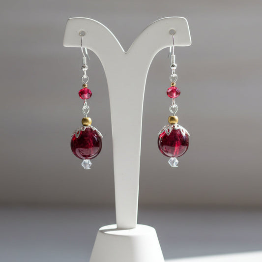 The Scarlet Filigree Drop Earrings – Burgundy Glass & 925 Sterling Silver