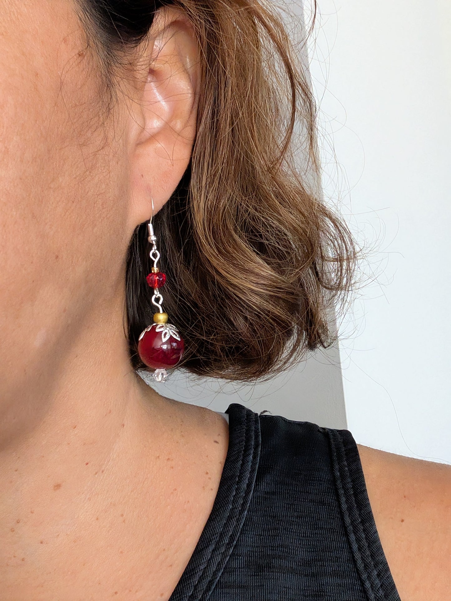 The Scarlet Filigree Drop Earrings – Burgundy Glass & 925 Sterling Silver