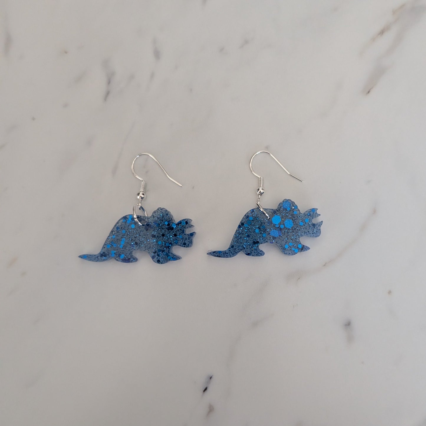 Earrings - Resin Triceratops dinosaur on 925 silver hook