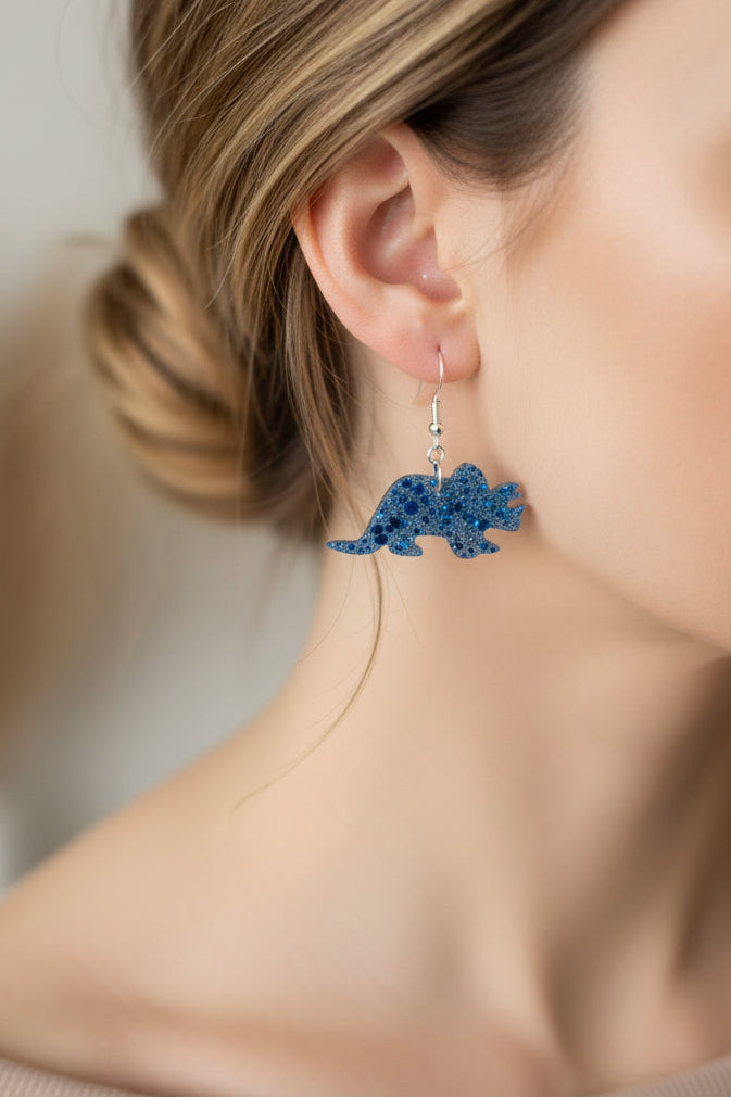 Earrings - Resin Triceratops dinosaur on 925 silver hook