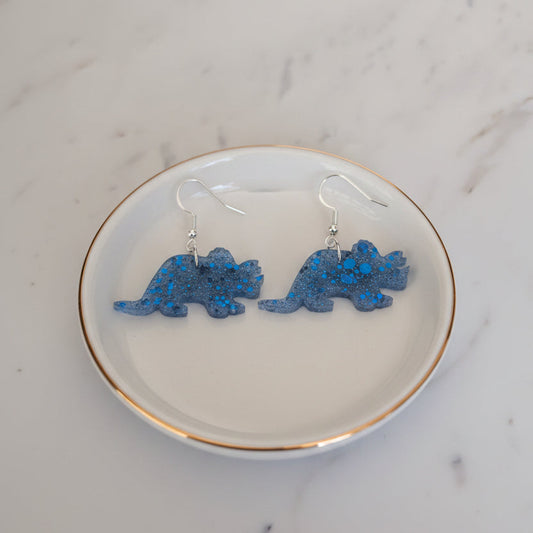 Earrings - Resin Triceratops dinosaur on 925 silver hook