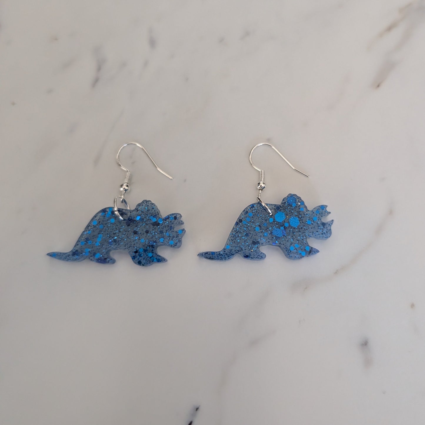 Earrings - Resin Triceratops dinosaur on 925 silver hook
