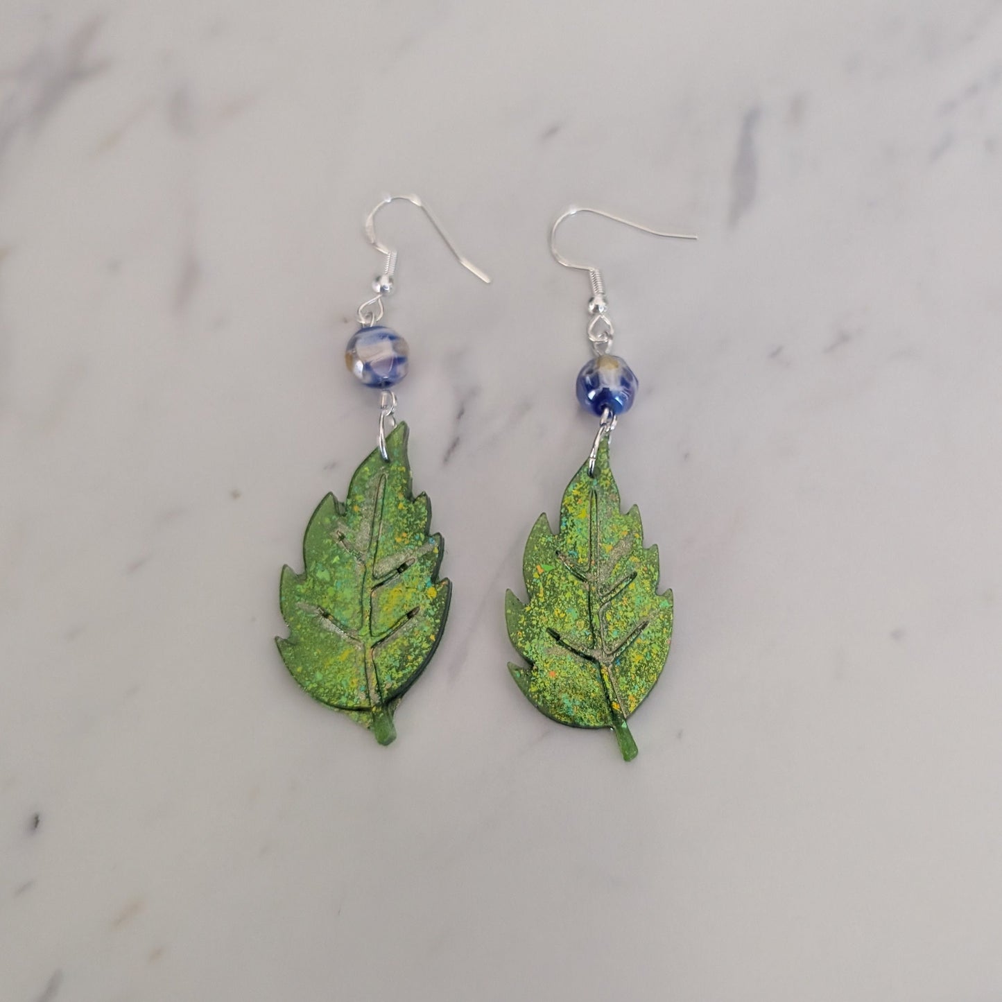 Enchanted Forest Textured Leaf Dangle Earrings in Sterling Silver