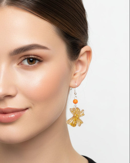 Resin Bow Earrings with Accent Bead & 925 Sterling Silver Hooks
