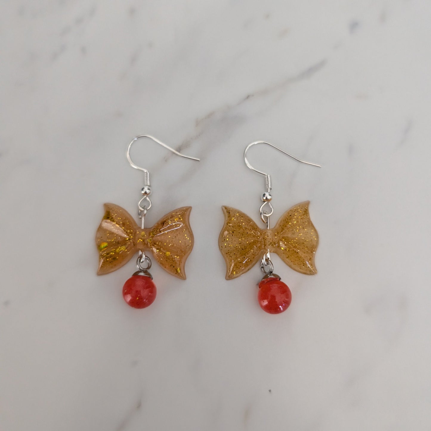 Handcrafted Resin Bow Dangle Earrings | .925 Sterling Silver Hooks