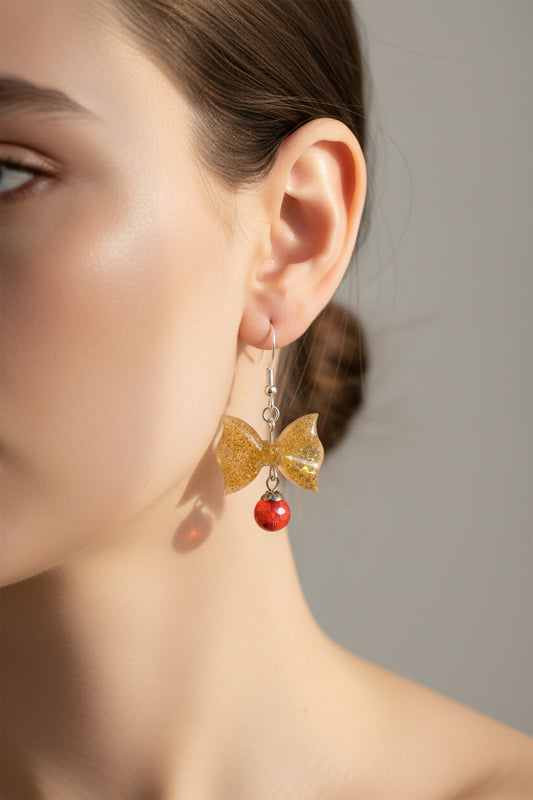 Handcrafted Resin Bow Dangle Earrings | .925 Sterling Silver Hooks