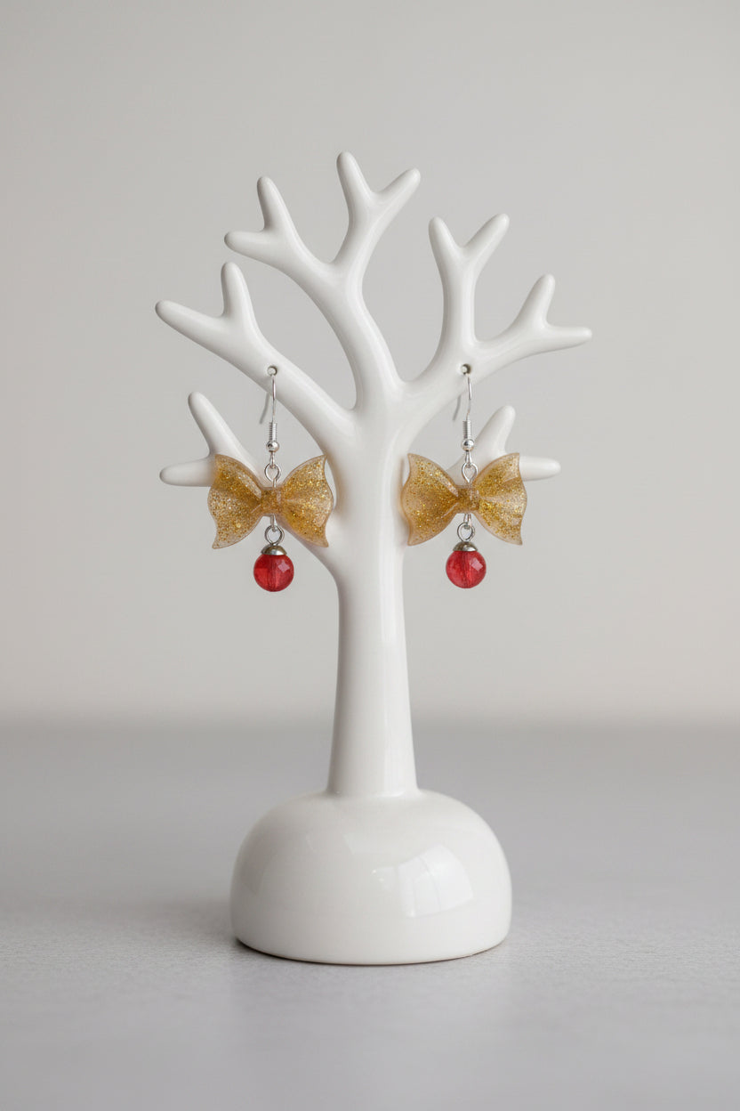 Handcrafted Resin Bow Dangle Earrings | .925 Sterling Silver Hooks