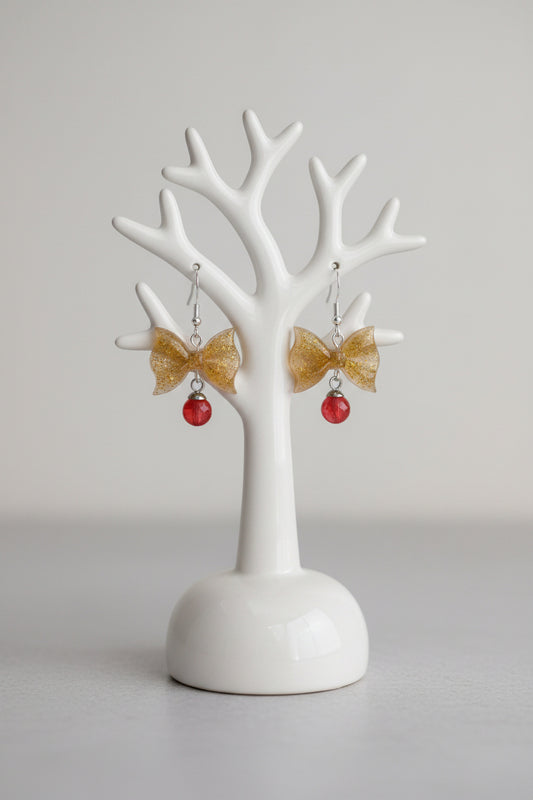 Handcrafted Resin Bow Dangle Earrings | .925 Sterling Silver Hooks