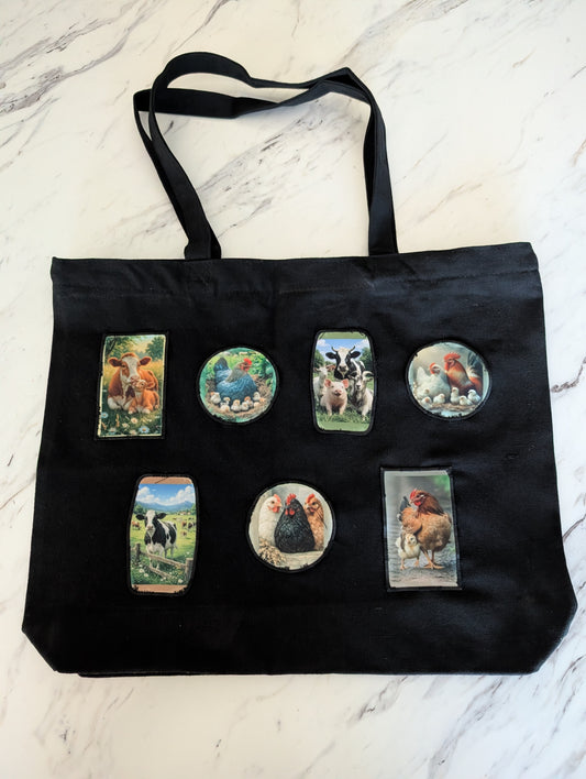 Black tote Bag with zipper (Farm Theme)