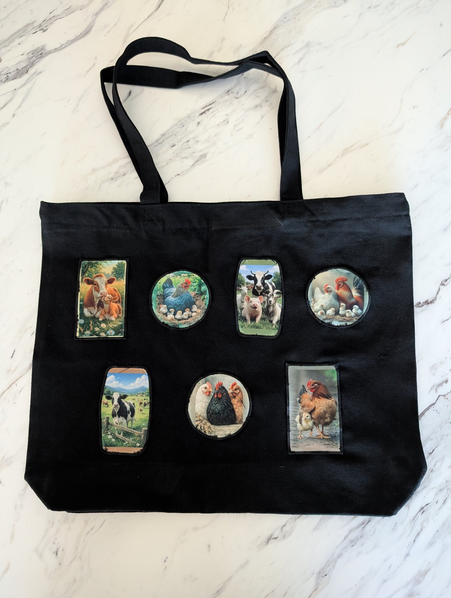 Black tote Bag with zipper (Farm Theme)