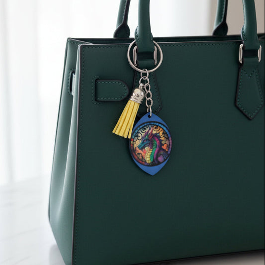 Stained Glass Dragon Keychain – Double-Sided Fantasy Bag Charm with Tassel