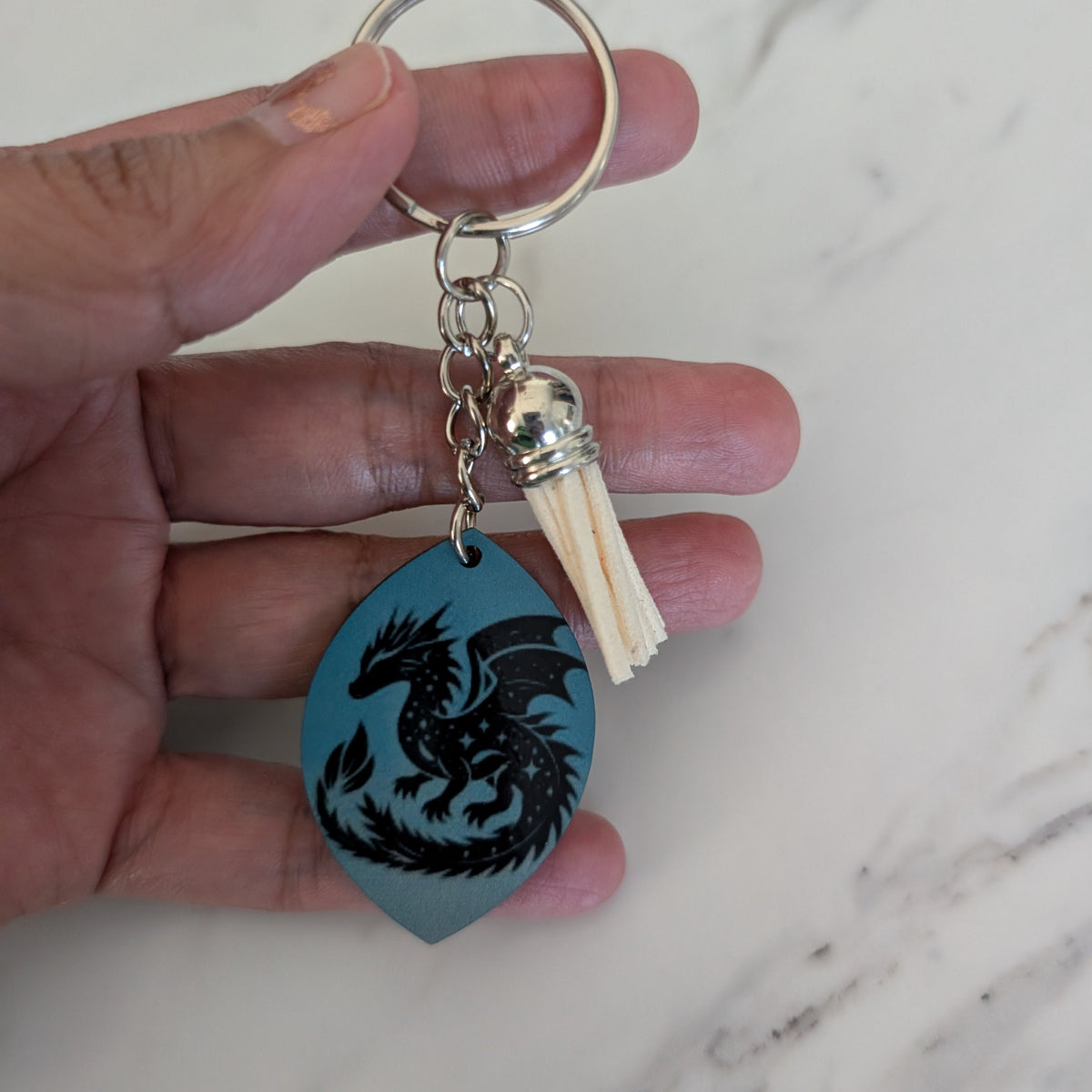 Celestial Black Dragon Keychain – Double-Sided Sublimated Fantasy Bag Charm