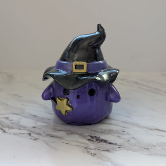 Resin Ghost with Witch Hat Lid (Trinket Jar & Votive Holder) - Handcrafted Decor
