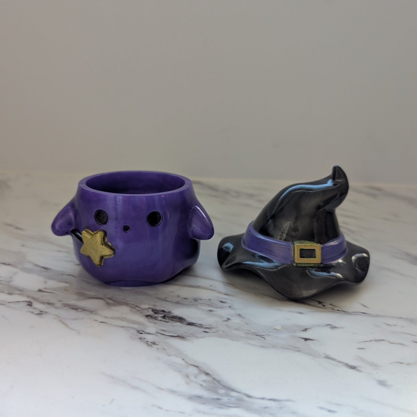 Resin Ghost with Witch Hat Lid (Trinket Jar & Votive Holder) - Handcrafted Decor