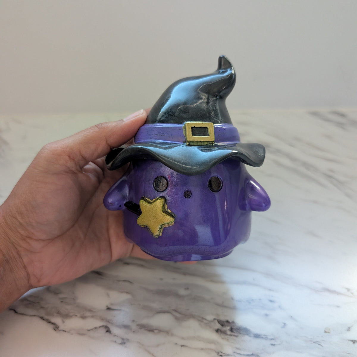 Resin Ghost with Witch Hat Lid (Trinket Jar & Votive Holder) - Handcrafted Decor