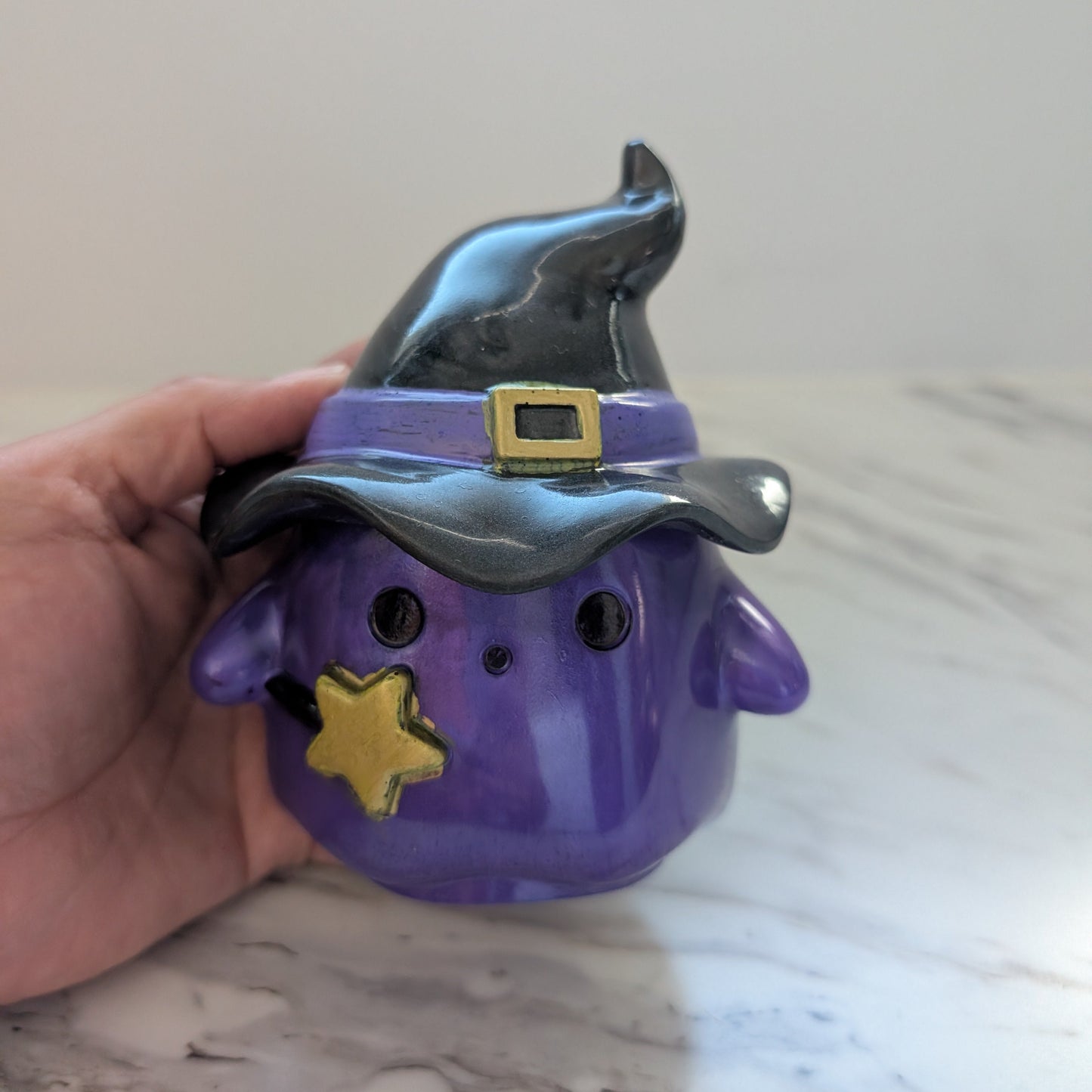 Resin Ghost with Witch Hat Lid (Trinket Jar & Votive Holder) - Handcrafted Decor