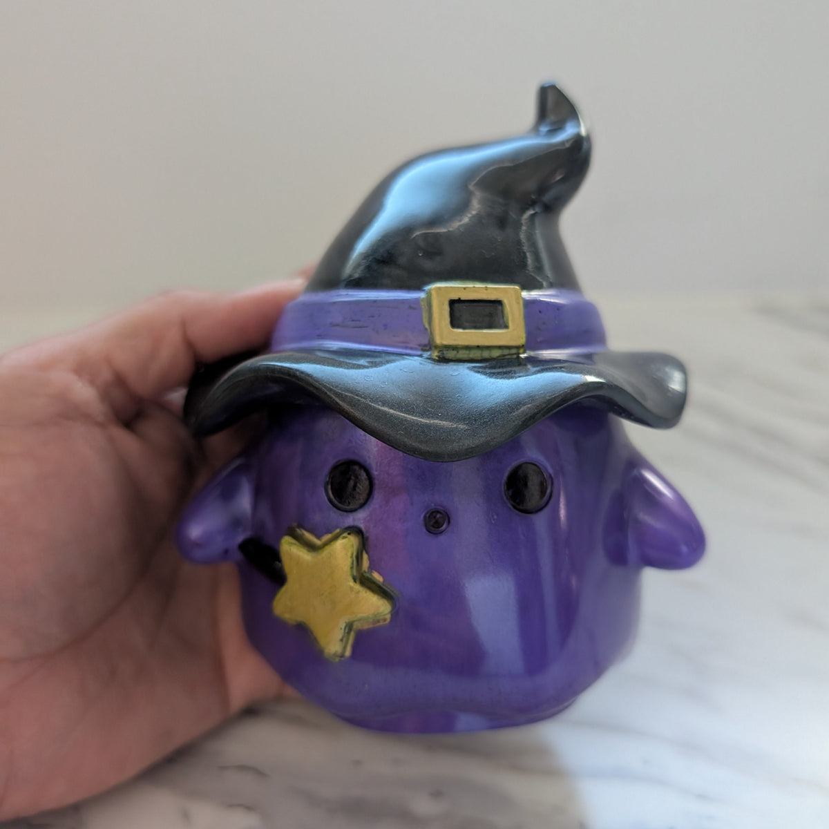 Resin Ghost with Witch Hat Lid (Trinket Jar & Votive Holder) - Handcrafted Decor