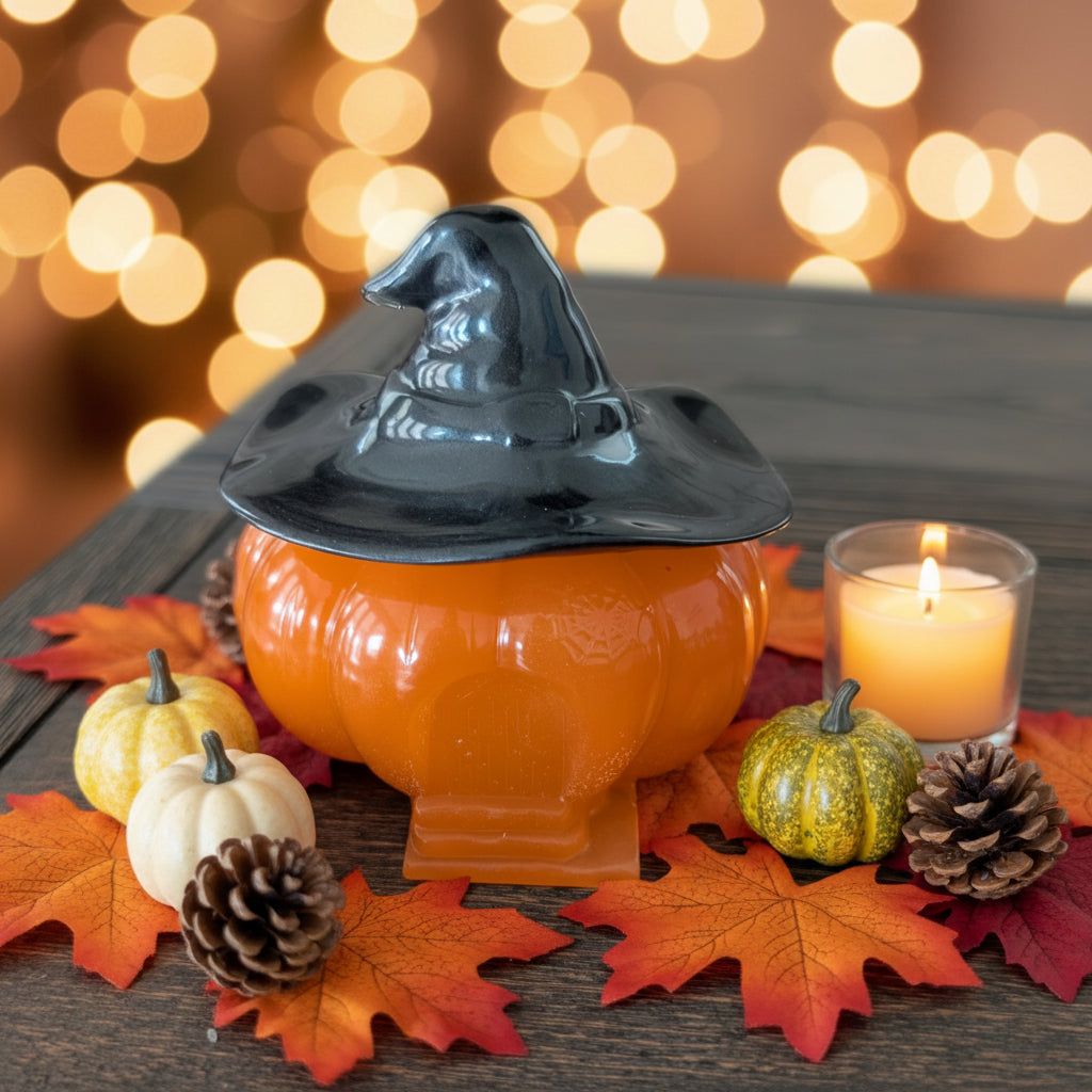 Resin pumpkin house trinket with hat lid