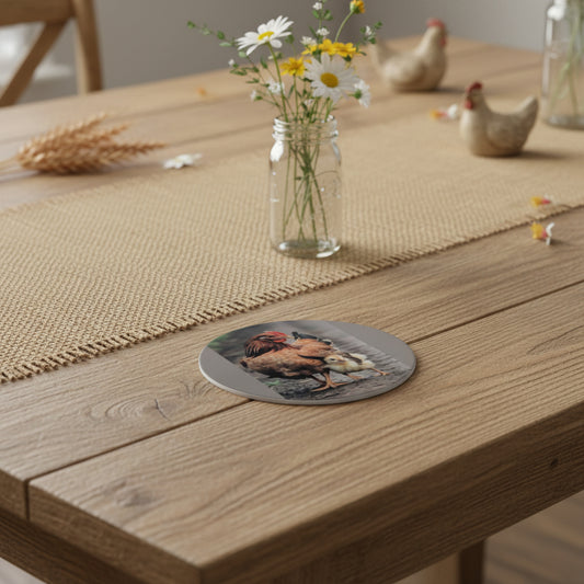 Hen and Chick Ceramic Coaster, Farmhouse Drink Coaster, Rustic Country Home Decor