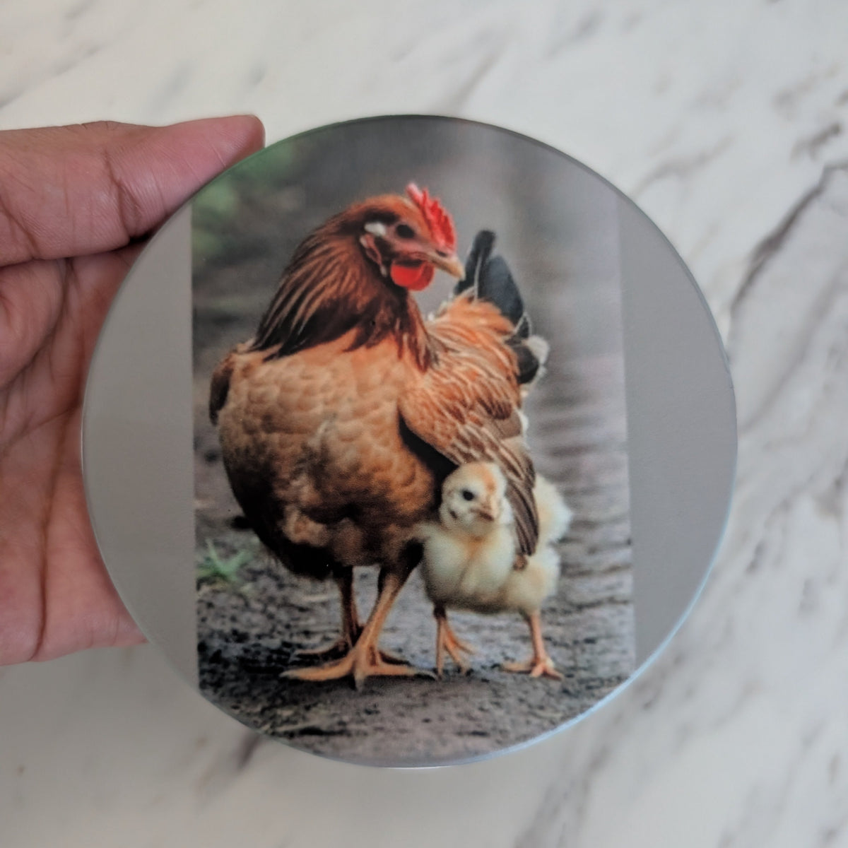Hen and Chick Ceramic Coaster, Farmhouse Drink Coaster, Rustic Country Home Decor