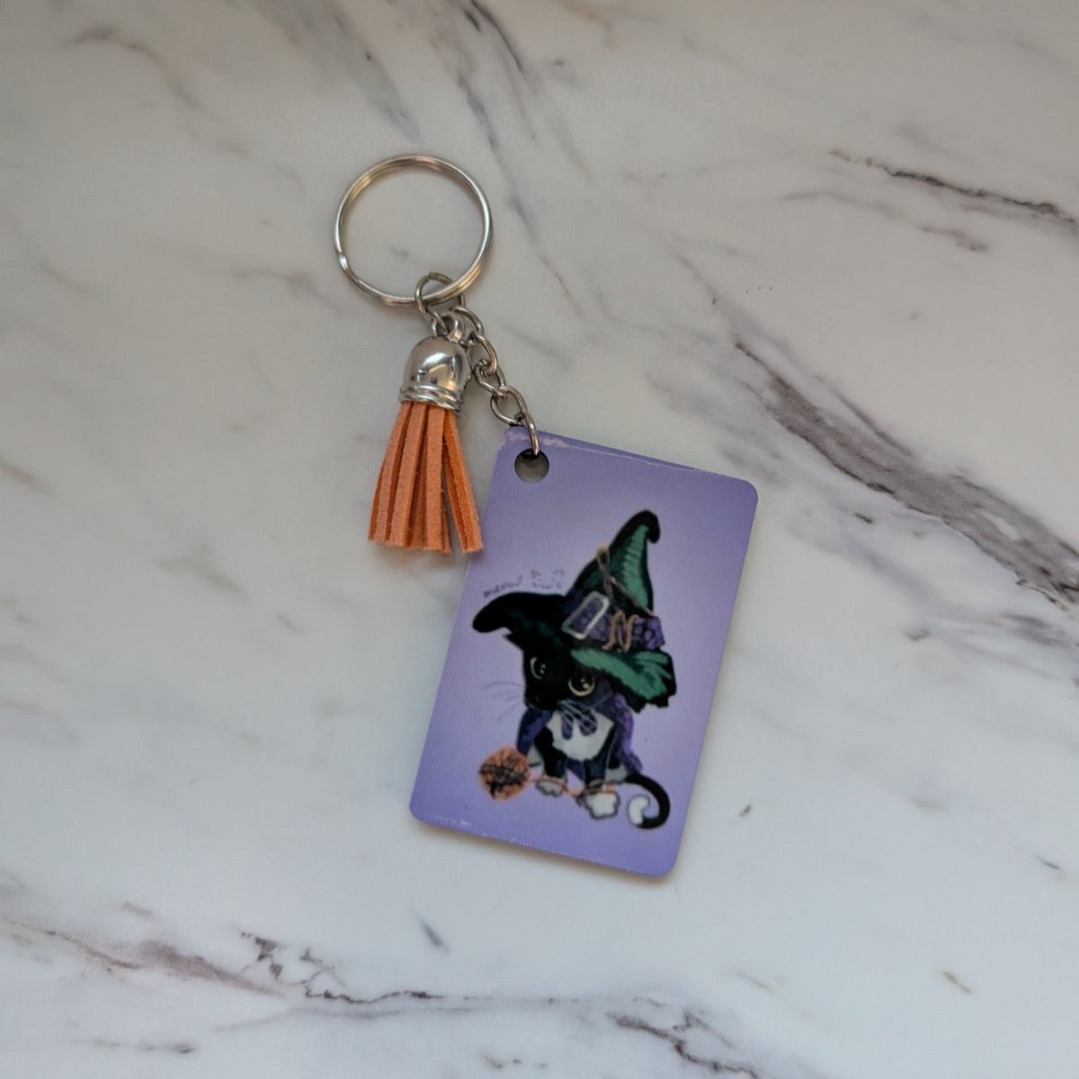 Witchy Black Cat Keychain - Double-Sided Gothic Bag Charm with Orange Tassel | Whimsical Cozy Gift