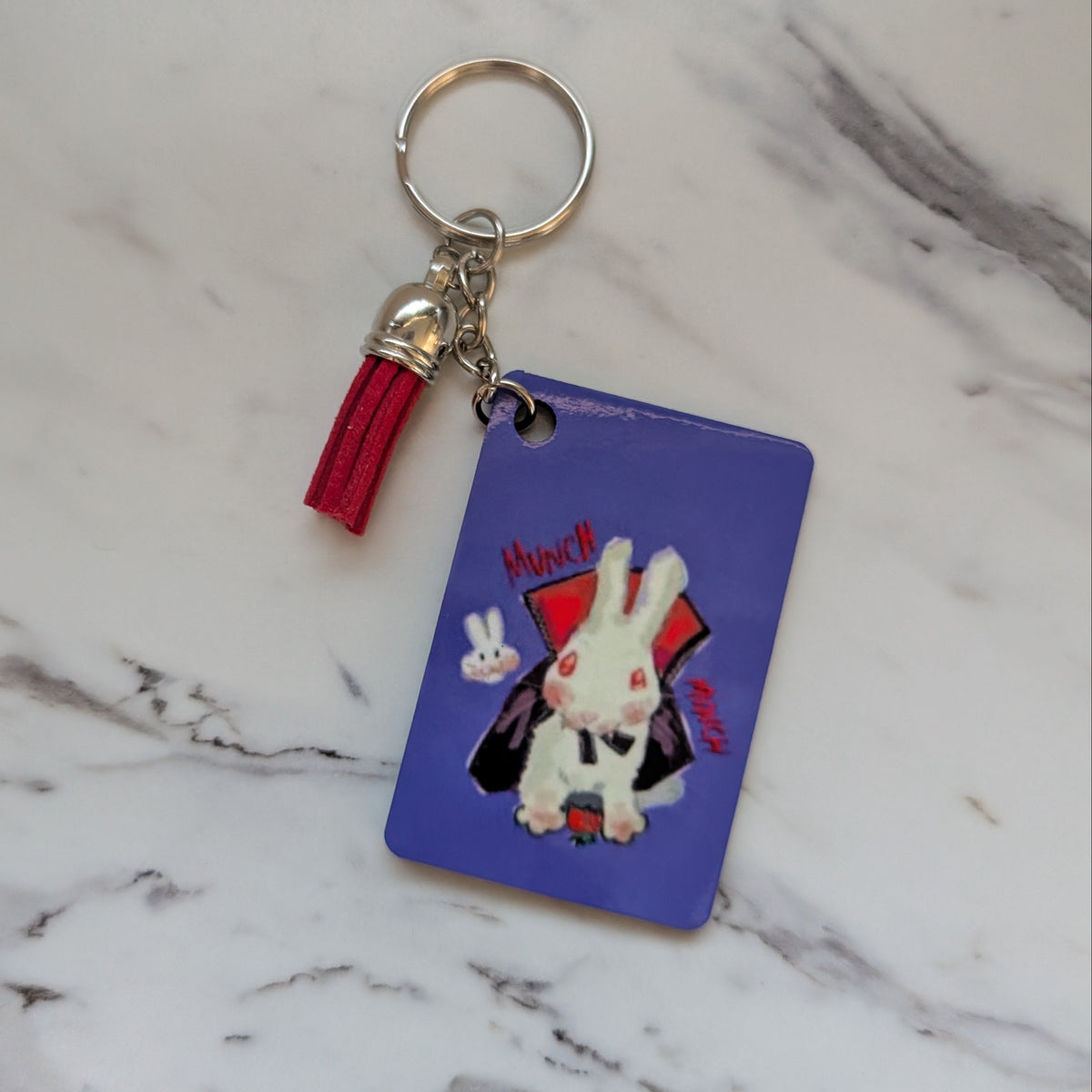Vampire Bunny Keychain - Double-Sided Gothic Bunny Bag Charm with Red Tassel | Cute Bunny Lover Gift