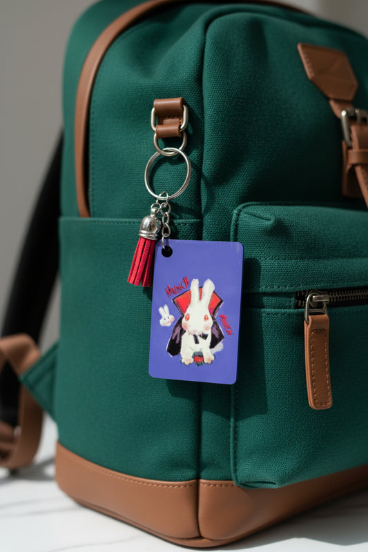 Vampire Bunny Keychain - Double-Sided Gothic Bunny Bag Charm with Red Tassel | Cute Bunny Lover Gift
