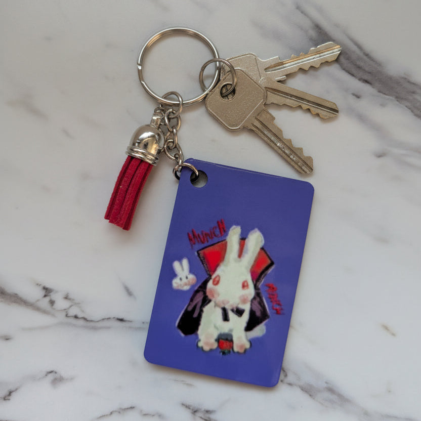 Vampire Bunny Keychain - Double-Sided Gothic Bunny Bag Charm with Red Tassel | Cute Bunny Lover Gift
