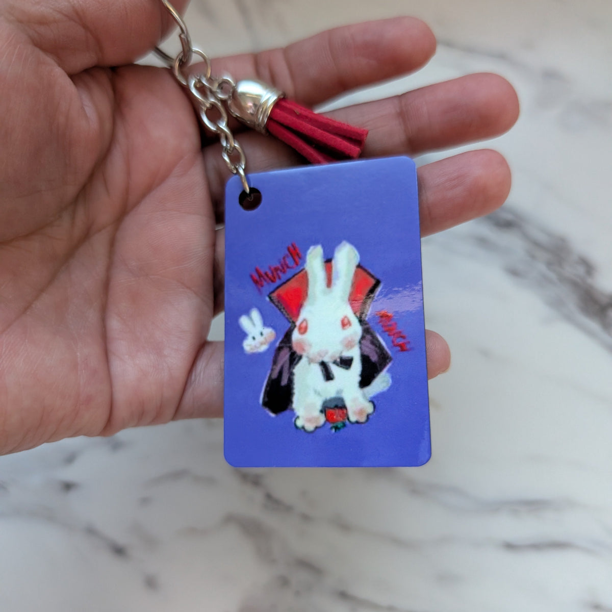 Vampire Bunny Keychain - Double-Sided Gothic Bunny Bag Charm with Red Tassel | Cute Bunny Lover Gift