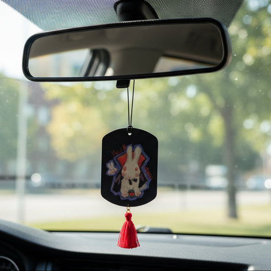Vampire Bunny Car Hanging Ornament – Spooky Cute Rearview Mirror Charm, Double-Sided Gothic Decor