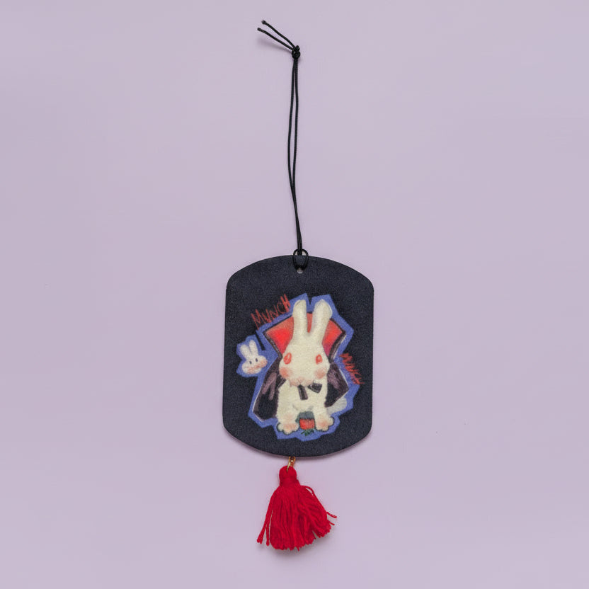 Vampire Bunny Car Hanging Ornament – Spooky Cute Rearview Mirror Charm, Double-Sided Gothic Decor